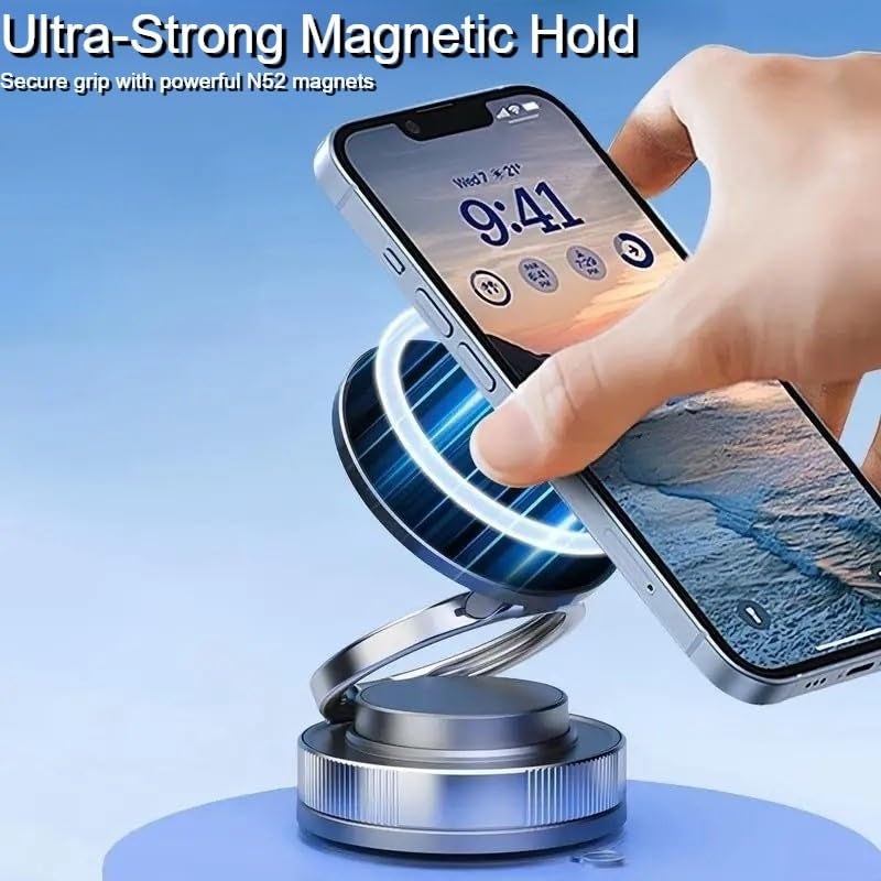 US LITE Magnetic Foldable Mobile Phone Stand with 360° Rotation | Strong Suction Cup | Adjustable Holder for Car, Desk, Gym, Kitchen, Bathroom | Compatible with All Smartphones – Black - Image 2