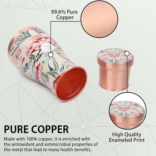 MERCAPE® Merscape 100% Pure Copper Water Bedside Bottle with Multicolor Printed Design | Copper Carafe with Inbuilt Glass | Ideal for Bedroom, Office & Home Use | 1000 ml - Image 3