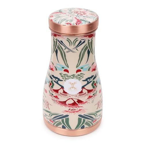 MERCAPE® Merscape 100% Pure Copper Water Bedside Bottle with Multicolor Printed Design | Copper Carafe with Inbuilt Glass | Ideal for Bedroom, Office & Home Use | 1000 ml - Image 1