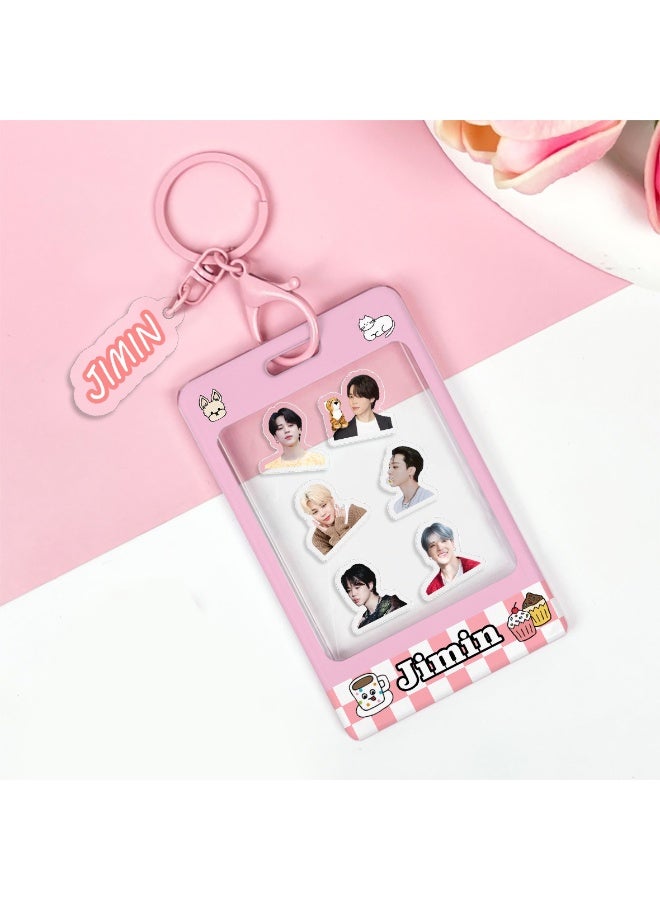 NIBEMINENT 1 - Piece V JIMIN Kpop Photo Card Holder Pendant Key Chain ID Badge Holder ID Card Holder Photo Card Protector for School ID Office ID Access Card for Women Girls
