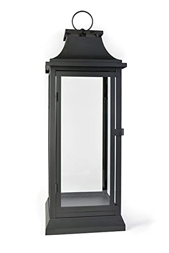 Serene Spaces Living Serene Spaces Living 25 Tall Black Decorative Hurricane Lantern with Clear Glass Panels  Perfect Indoor Lantern and Outdoor Lantern for Porch Events Parties  Table Top Decor  Large Lantern 