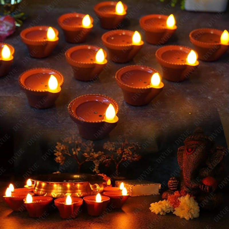 VAIDUE Water Sensor Diya Lights Electric Flameless Smokeless 24 PCS Diya EcoFriendly Led Diyas Candle EDiya Warm Ambient Lights for Home Decor Diwali New Year Festival Decoration24 Red Diyas - Image 2