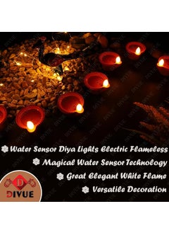 VAIDUE VAIDUE Water Sensor Diya Lights Electric Flameless Smokeless 24 PCS Diya EcoFriendly Led Diyas Candle EDiya Warm Ambient Lights for Home Decor Diwali New Year Festival Decoration24 Red Diyas  - Image 4