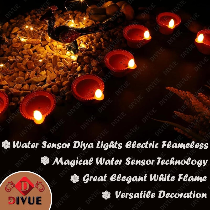 VAIDUE Water Sensor Diya Lights Electric Flameless Smokeless 24 PCS Diya EcoFriendly Led Diyas Candle EDiya Warm Ambient Lights for Home Decor Diwali New Year Festival Decoration24 Red Diyas - Image 4