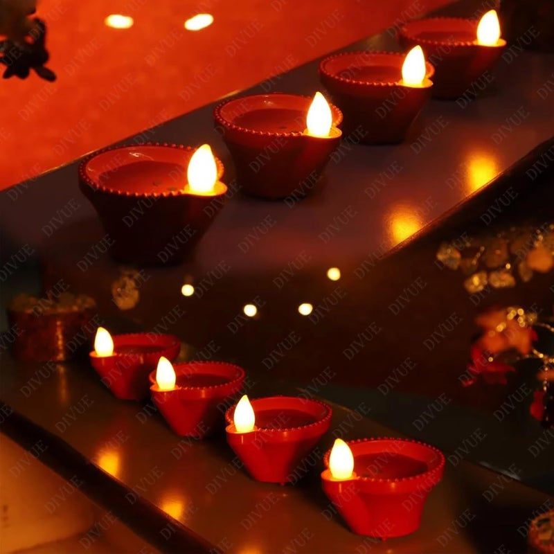VAIDUE Water Sensor Diya Lights Electric Flameless Smokeless 24 PCS Diya EcoFriendly Led Diyas Candle EDiya Warm Ambient Lights for Home Decor Diwali New Year Festival Decoration24 Red Diyas - Image 3