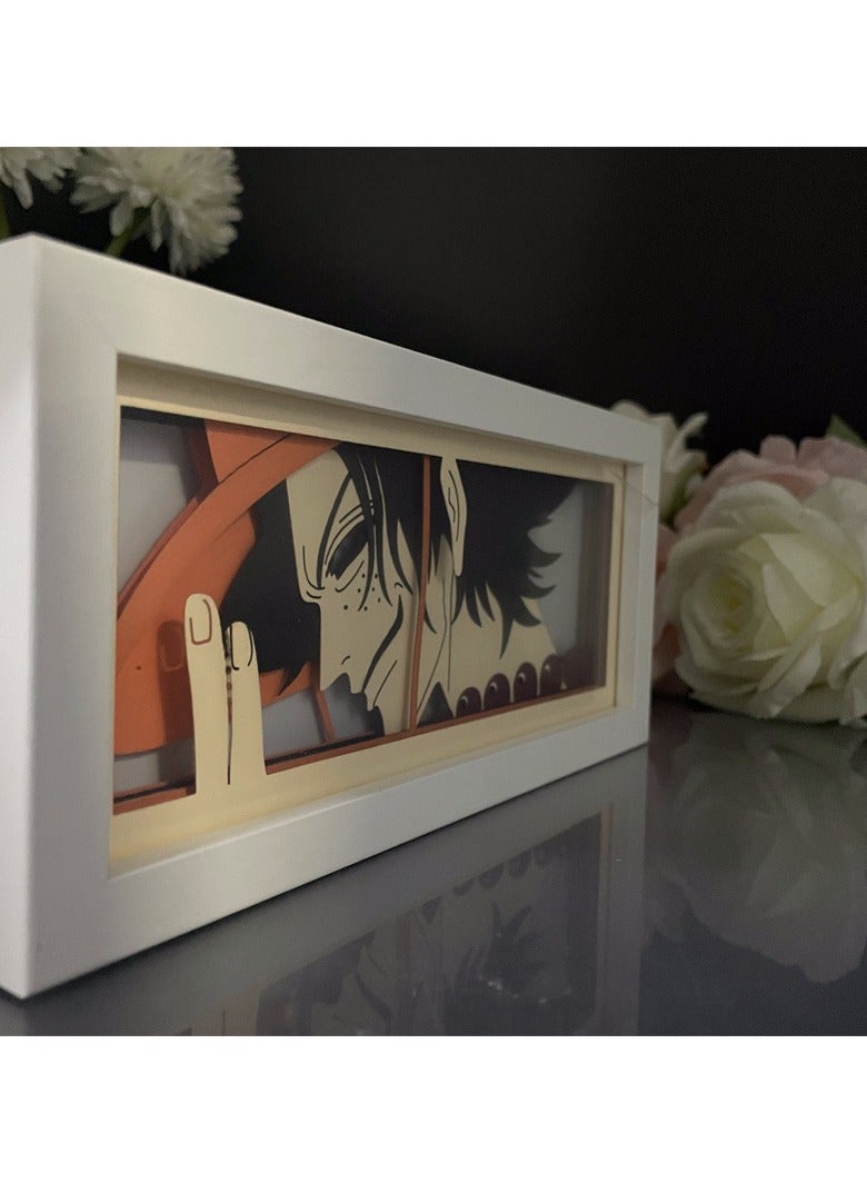 general Paper carved lanterns, One Piece Ace multi-color RGB remote control paper carved lanterns, anime peripheral night lights, gifts for anime fans and children - Image 2