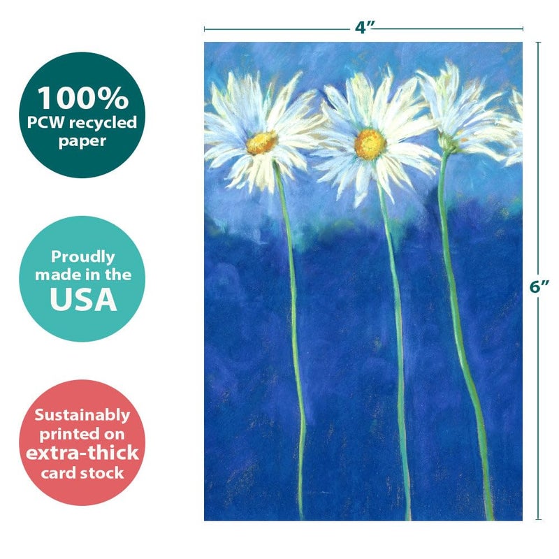 Tree-Free Greetings Daisies on Blue All Occasion Cards - 12 Recycled 4x6 Cards & White Envelopes, Thick Cardstock, Sustainably Made in USA - Nostalgic Summer Flowers - Image 4