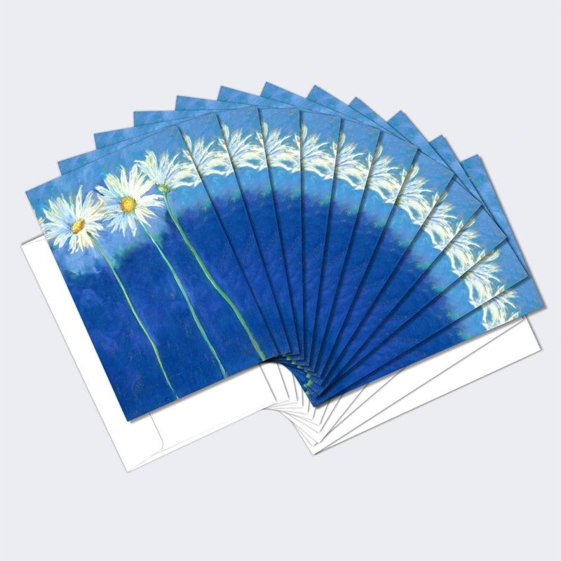 Tree-Free Greetings Daisies on Blue All Occasion Cards - 12 Recycled 4x6 Cards & White Envelopes, Thick Cardstock, Sustainably Made in USA - Nostalgic Summer Flowers - Image 1