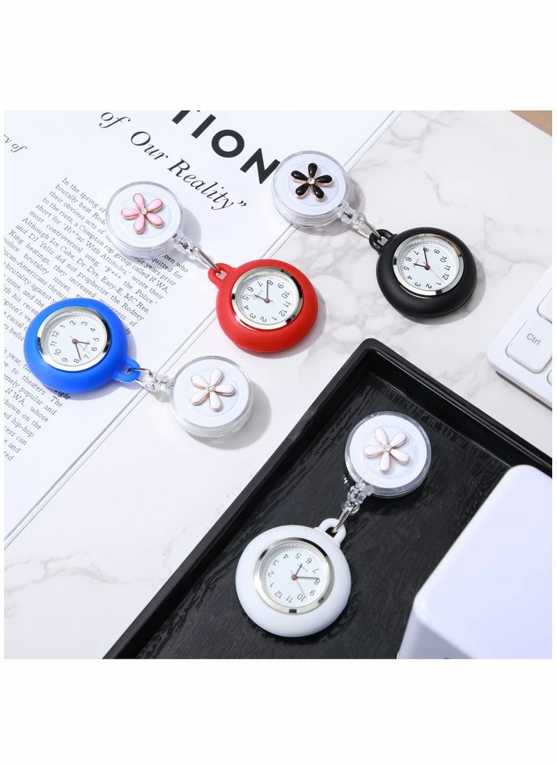 Y&D Retractable Nurse Watches, Clip-on Hanging Fob Portable Pocket Watch with Cute Flower Pattern, Lapel Watches for Nurses Doctors Silicone Cover  - Image 5