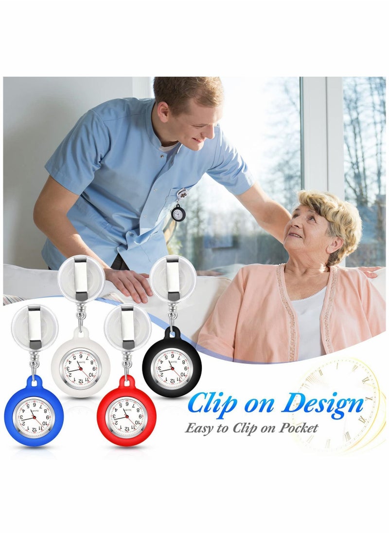 Y&D Retractable Nurse Watches, Clip-on Hanging Fob Portable Pocket Watch with Cute Flower Pattern, Lapel Watches for Nurses Doctors Silicone Cover  - Image 3