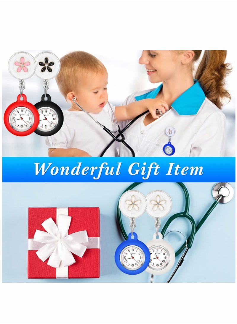 Y&D Retractable Nurse Watches, Clip-on Hanging Fob Portable Pocket Watch with Cute Flower Pattern, Lapel Watches for Nurses Doctors Silicone Cover  - Image 4