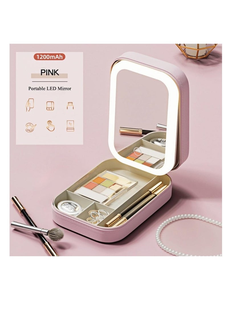 عام السفر مرآة مستحضرات التجميل مع مصباح ، والتعاقد من نوع حقيبة مستحضرات التجميل مع الصمام مرآة ، مرآة مستحضرات التجميل المحمولة الإضاءة ، ثلاثة ألوان الإضاءة حالة مستحضرات التجميل ، 1200mAh شحن الجدول مرآة مستحضرات التجميل - Image 2