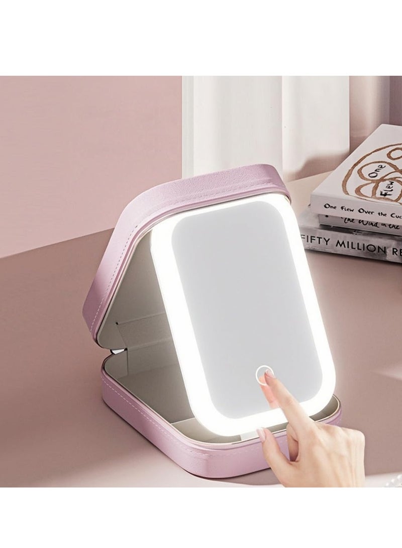 عام السفر مرآة مستحضرات التجميل مع مصباح ، والتعاقد من نوع حقيبة مستحضرات التجميل مع الصمام مرآة ، مرآة مستحضرات التجميل المحمولة الإضاءة ، ثلاثة ألوان الإضاءة حالة مستحضرات التجميل ، 1200mAh شحن الجدول مرآة مستحضرات التجميل - Image 4