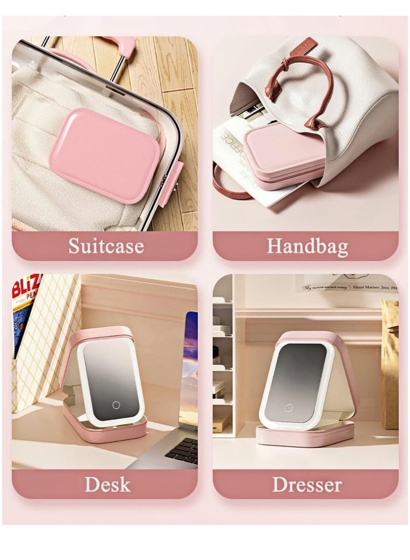 عام السفر مرآة مستحضرات التجميل مع مصباح ، والتعاقد من نوع حقيبة مستحضرات التجميل مع الصمام مرآة ، مرآة مستحضرات التجميل المحمولة الإضاءة ، ثلاثة ألوان الإضاءة حالة مستحضرات التجميل ، 1200mAh شحن الجدول مرآة مستحضرات التجميل - Image 5