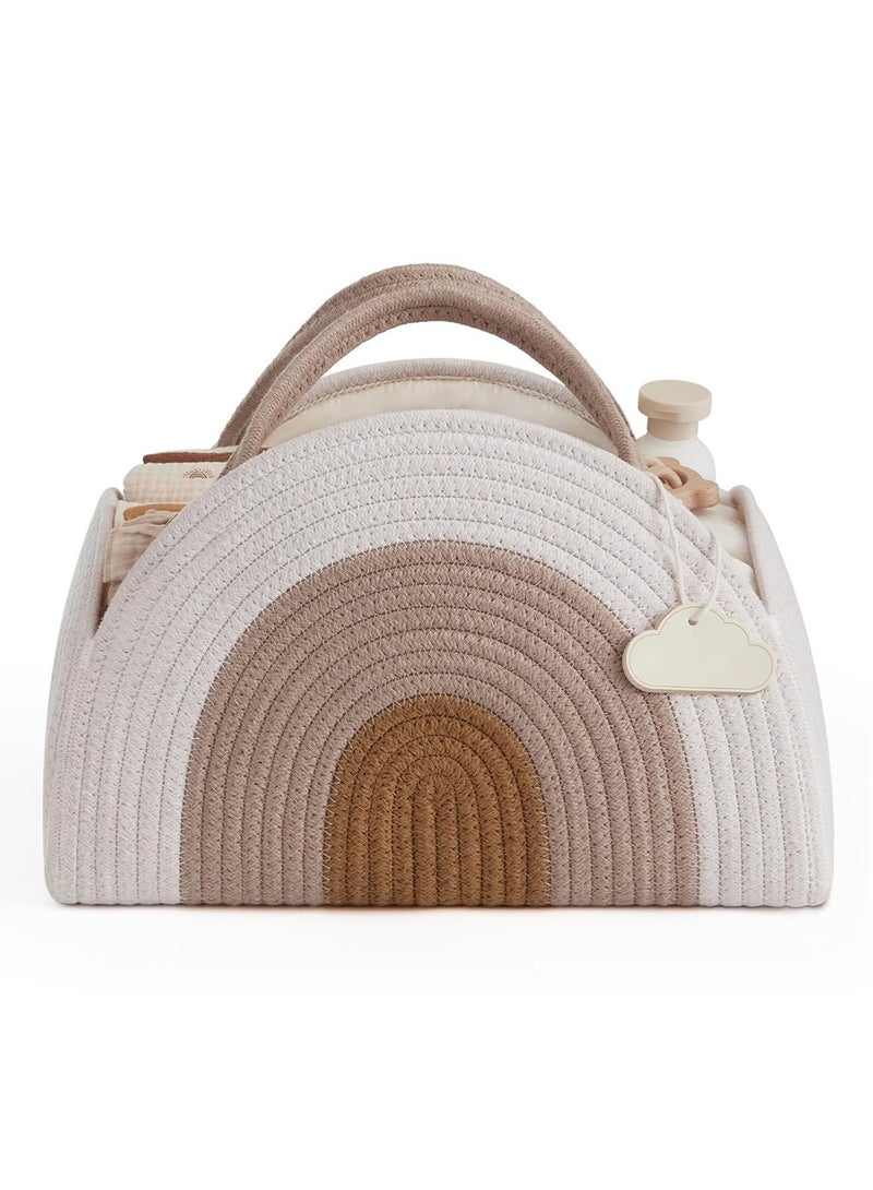 LENND Baby Diaper Caddy Organizer, Cotton Rope Diaper Caddy Basket, Large Storage Basket for Newborn Boys and Girls, Gift for Baby Shower List, Newborn Essentials, Earthy Rainbow  - Image 1