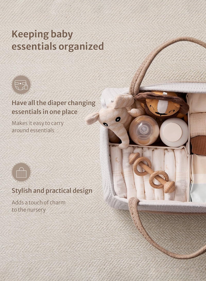LENND Baby Diaper Caddy Organizer, Cotton Rope Diaper Caddy Basket, Large Storage Basket for Newborn Boys and Girls, Gift for Baby Shower List, Newborn Essentials, Earthy Rainbow  - Image 2