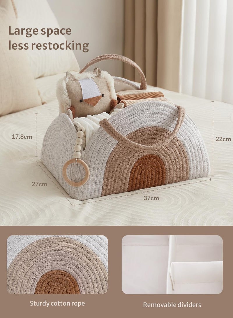 LENND Baby Diaper Caddy Organizer, Cotton Rope Diaper Caddy Basket, Large Storage Basket for Newborn Boys and Girls, Gift for Baby Shower List, Newborn Essentials, Earthy Rainbow  - Image 3