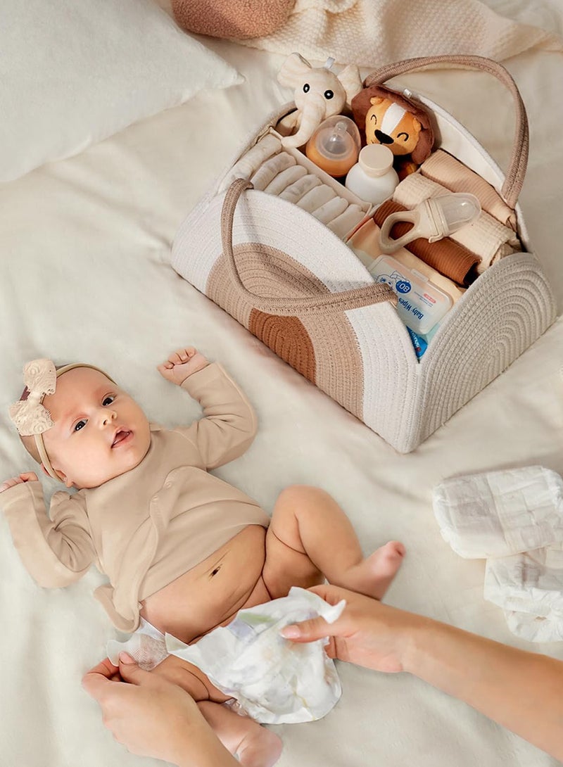 LENND Baby Diaper Caddy Organizer, Cotton Rope Diaper Caddy Basket, Large Storage Basket for Newborn Boys and Girls, Gift for Baby Shower List, Newborn Essentials, Earthy Rainbow  - Image 4
