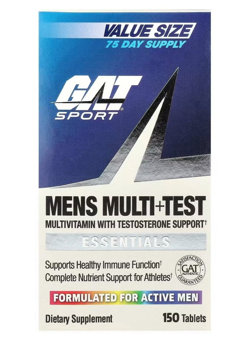 جي أيه تي سبورت مكمل غذائي متعدد الفيتامينات للرجال + أساسيات اختبار التستوستيرون، 150 قرصًا، فيتامينات متعددة كاملة للرجال - تكفي لمدة 75 يومًا - Image 1