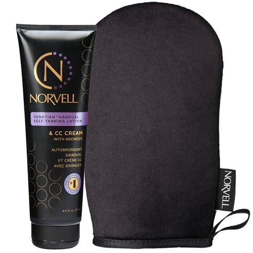 Norvell Tanning Bundle: Self Tan Extender Lotion, 8,5 fl. oz. + Streak Free Tan Applicator Mitt - Premium After Tanning Lotion Moisturizer and Washable Mitt for Flawless Results - Image 1