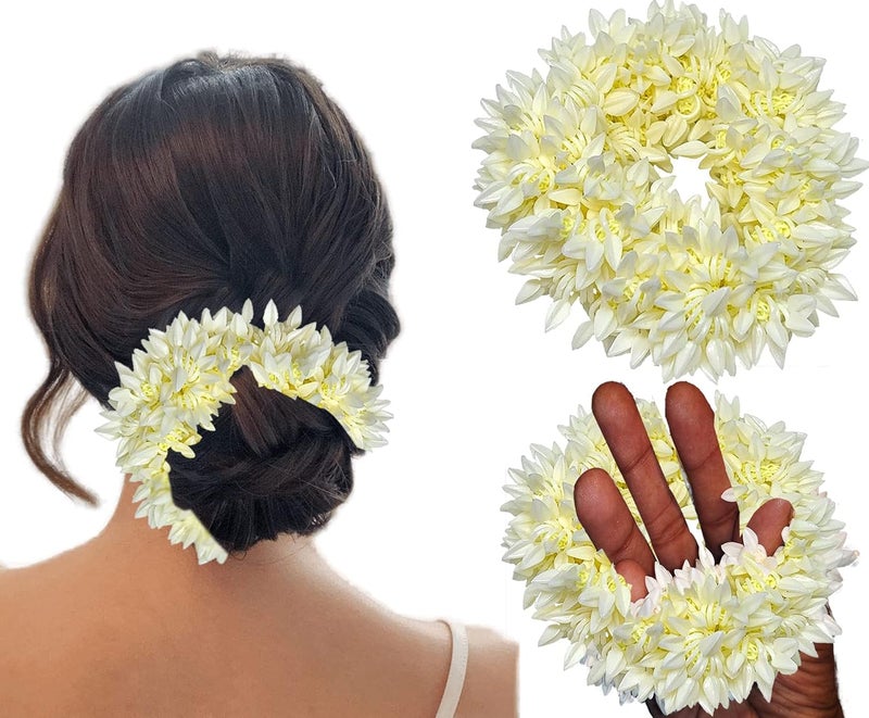 Temperia تمبيريا (2 قطعة) إكسسوارات شعر معطرة من موغرا غاجرا للنساء والفتيات - زهور شعر صناعية لرباط الشعر - ممتازة وكثيفة، بيضاء - Image 1