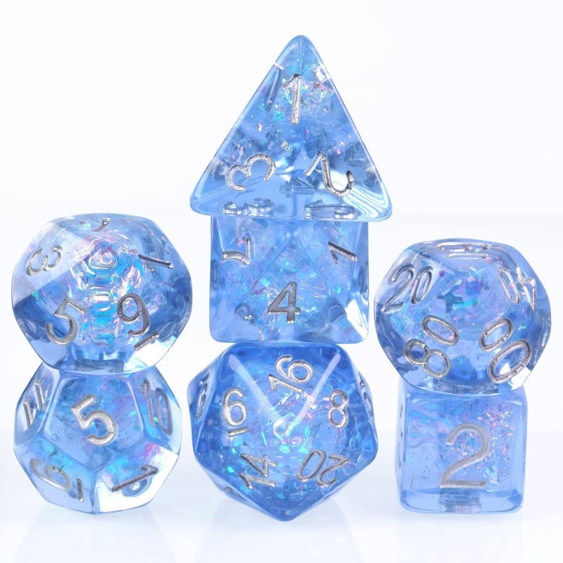 UDIXI Polyhedral DND Dice Set 7die Resin DND Dice Set for DD RPG and Board Games Blue with Silver Numbers - Image 3