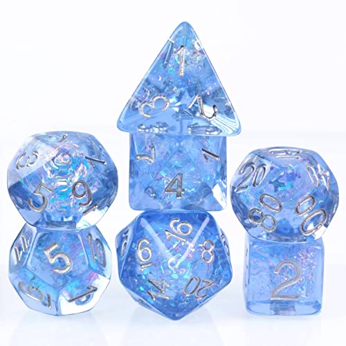 UDIXI Polyhedral DND Dice Set 7die Resin DND Dice Set for DD RPG and Board Games Blue with Silver Numbers - Image 1