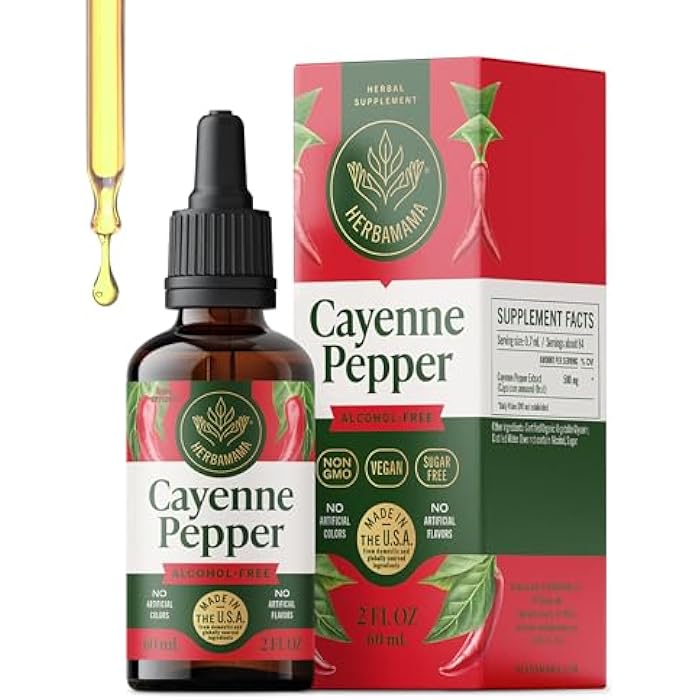 HERBAMAMA Cayenne Pepper Drops – Capsaicin Supplements for Metabolism & Circulation Support – Blood Sugar Support Supplement – Cayenne Pepper Extract – Non-GMO, Alcohol & Sugar-Free, 28-Day Supply - Image 1