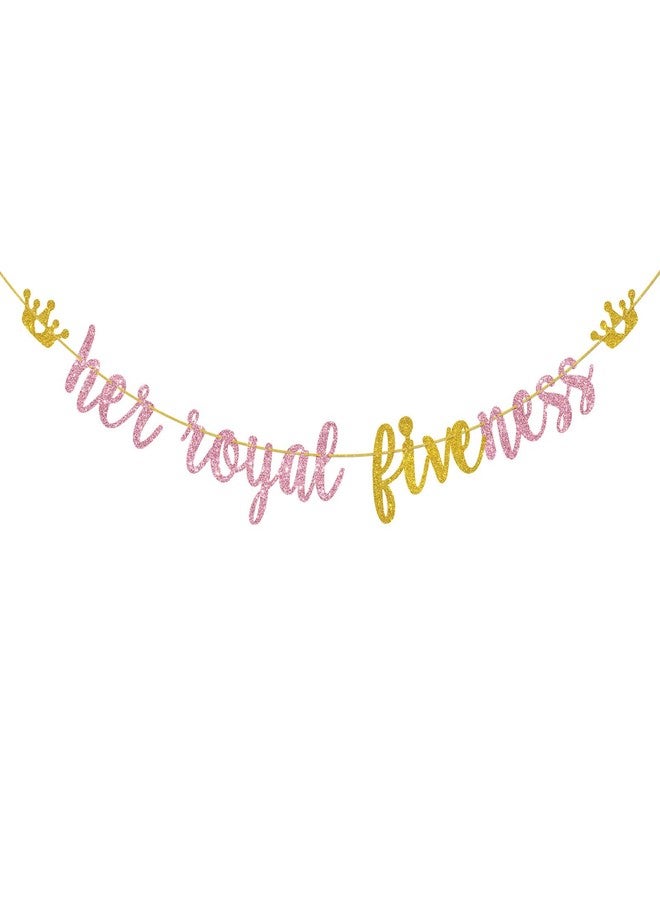 Helewilk Her Royal Fiveness Banner, Happy 5th Birthday Hanging Sign, Glittery Girls 5th Birthday Party Decoration Supplies - Image 1