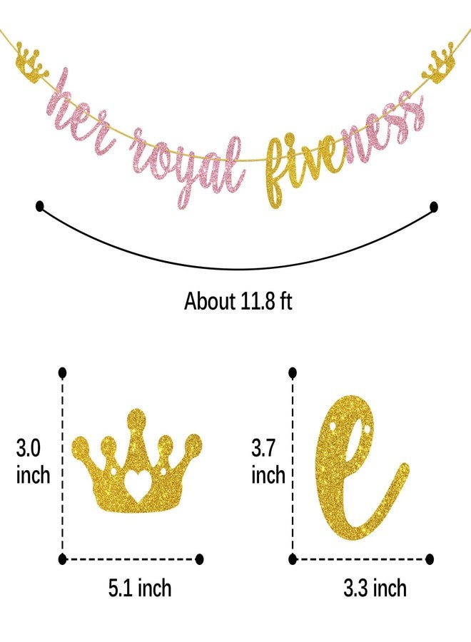 Helewilk Her Royal Fiveness Banner, Happy 5th Birthday Hanging Sign, Glittery Girls 5th Birthday Party Decoration Supplies - Image 2
