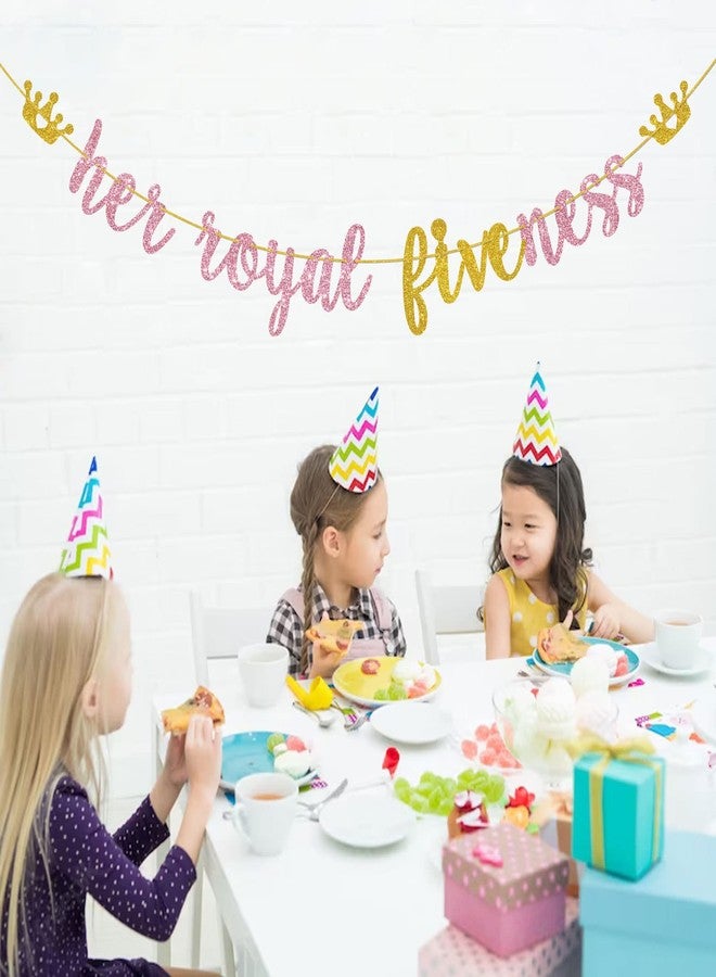 Helewilk Her Royal Fiveness Banner, Happy 5th Birthday Hanging Sign, Glittery Girls 5th Birthday Party Decoration Supplies - Image 5