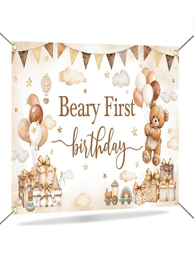 موكسيكا زينة لافتة عيد الميلاد الأول من Mocsicka Beary، زينة خلفية عيد الميلاد الأول للأولاد، خلفية حفلة عيد ميلاد للأولاد بعمر سنة واحدة (6 × 3.6 قدم (70.8 × 43.3 بوصة)) - Image 1