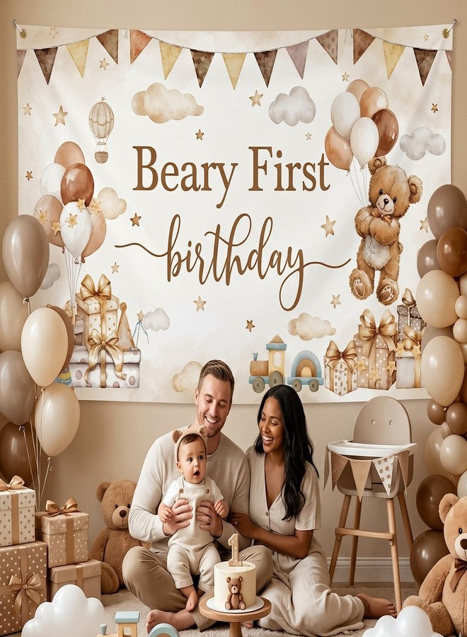 موكسيكا زينة لافتة عيد الميلاد الأول من Mocsicka Beary، زينة خلفية عيد الميلاد الأول للأولاد، خلفية حفلة عيد ميلاد للأولاد بعمر سنة واحدة (6 × 3.6 قدم (70.8 × 43.3 بوصة)) - Image 3