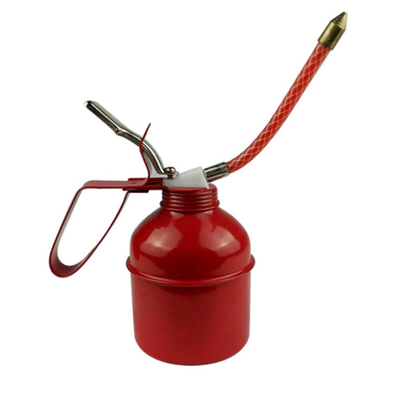 Manual Oiler Can Iron Red Lever Style Lubrication Oiling Can Flexible Hose Oil Can Pump 270ml - Image 1