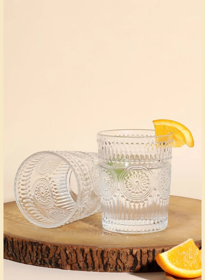 Bonhomie Clear Embossed Drinking Glass For Home