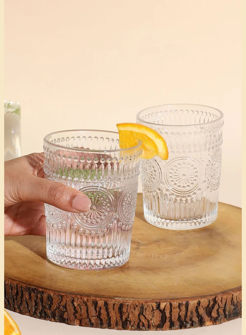 Bonhomie Clear Embossed Drinking Glass For Home
