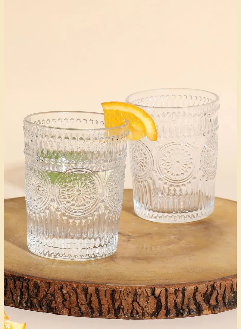 Bonhomie Clear Embossed Drinking Glass For Home