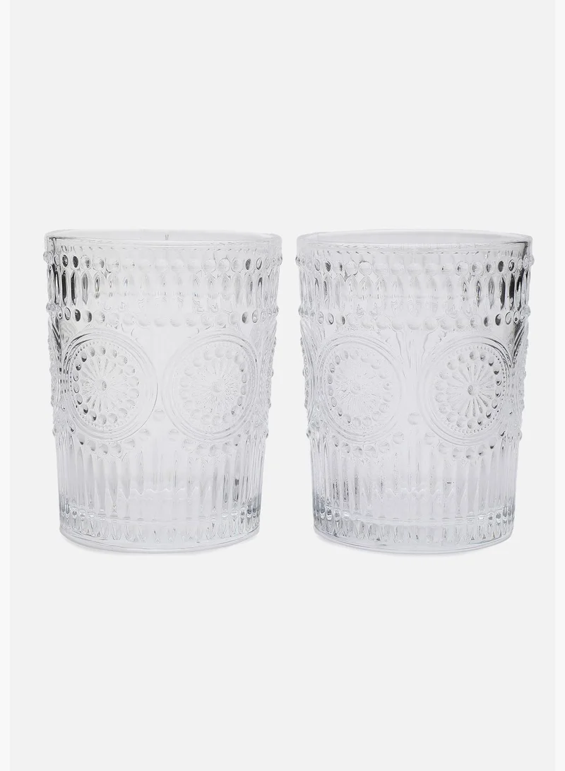 Bonhomie Clear Embossed Drinking Glass For Home