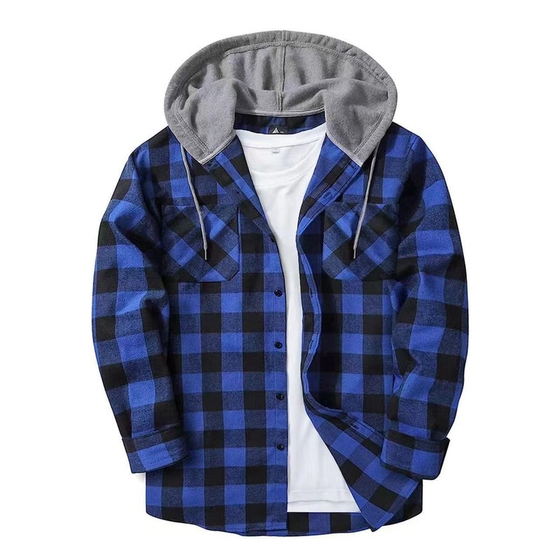 Men's Plaid Hooded Sweatshirt Long Sleeve Casual Cotton Pullover - Image 4