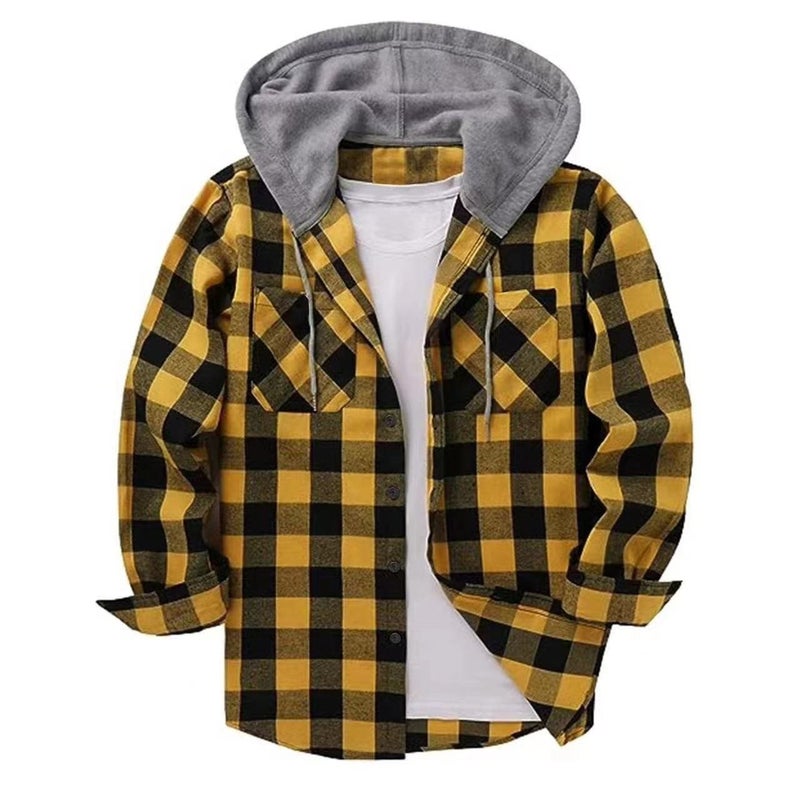 Men's Plaid Hooded Sweatshirt Long Sleeve Casual Cotton Pullover - Image 3