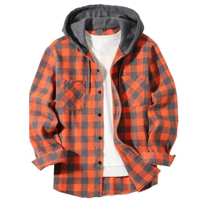 Men's Plaid Hooded Sweatshirt Long Sleeve Casual Cotton Pullover - Image 2