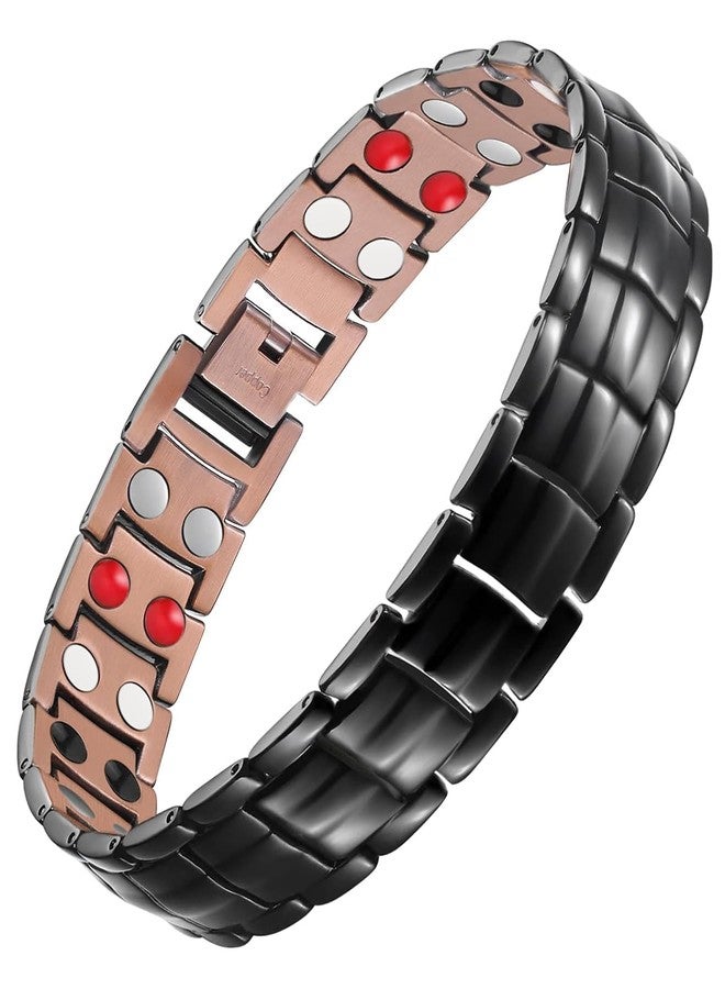 Feraco Copper Bracelet for Men,99.99% Solid Copper Magnetic Therapy Bracelets Jewelry with 4 Elements Magnets (Black) - Image 1