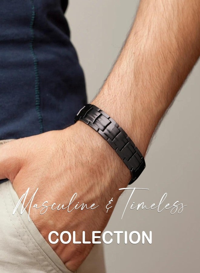 Feraco Copper Bracelet for Men,99.99% Solid Copper Magnetic Therapy Bracelets Jewelry with 4 Elements Magnets (Black) - Image 2