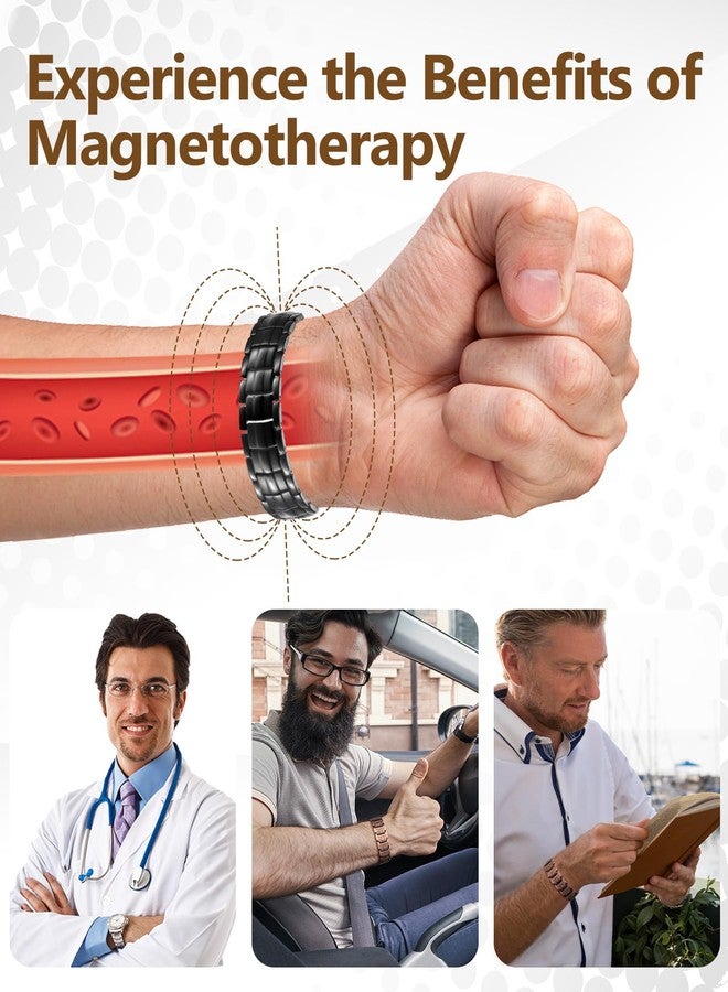 Feraco Copper Bracelet for Men,99.99% Solid Copper Magnetic Therapy Bracelets Jewelry with 4 Elements Magnets (Black) - Image 5