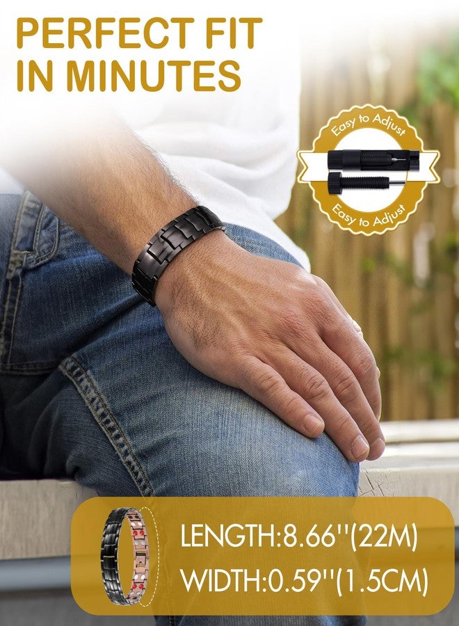 Feraco Copper Bracelet for Men,99.99% Solid Copper Magnetic Therapy Bracelets Jewelry with 4 Elements Magnets (Black) - Image 3