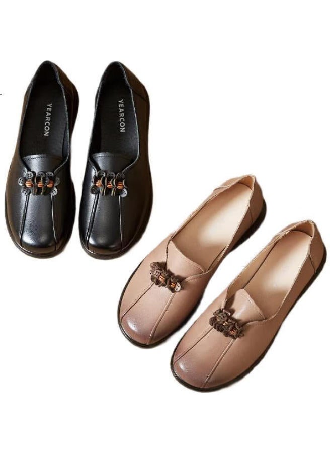 YEARCON Women'S Middle-Aged Mom Shoes Soft-Soled Peas Shoes 29383W Beige 40 - Image 1