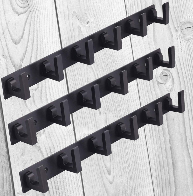DOCOSS Exclusive Extra Long 40 cm, 6 Pin Metal Bathroom Cloth Hooks Hanger Rail for Hanging Keys, Clothes, Towel (Black) - Set of 3 - Image 1