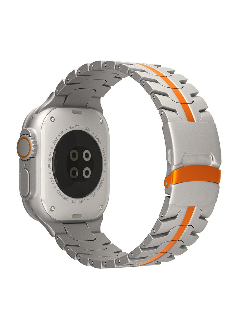 Titanium Band for Apple Watch 49mm 46mm 45mm 44mm 42mm, Men and Women Luxury Titanium Metal Replacement Watch Strap for Apple iWatch Ultra 3 2 Series 10 9 8 7 SE 6 5 4 3 2 1, Titanium-Orange - Image 1