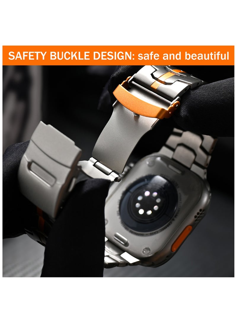 Titanium Band for Apple Watch 49mm 46mm 45mm 44mm 42mm, Men and Women Luxury Titanium Metal Replacement Watch Strap for Apple iWatch Ultra 3 2 Series 10 9 8 7 SE 6 5 4 3 2 1, Titanium-Orange - Image 5