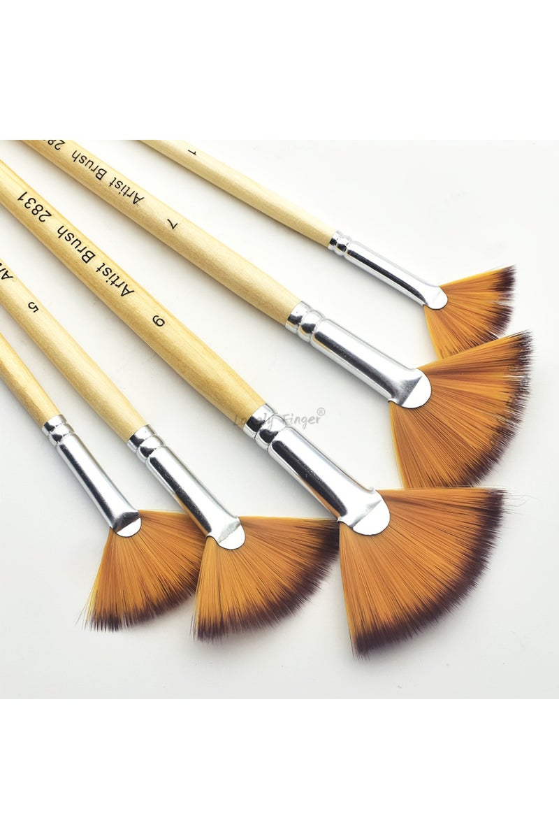 erorex 5pcs Fan 3/5/6/10pcs Fan Paint Brush Set Soft Nylon Bristles Wooden Handles for Acrylic, Watercolor,